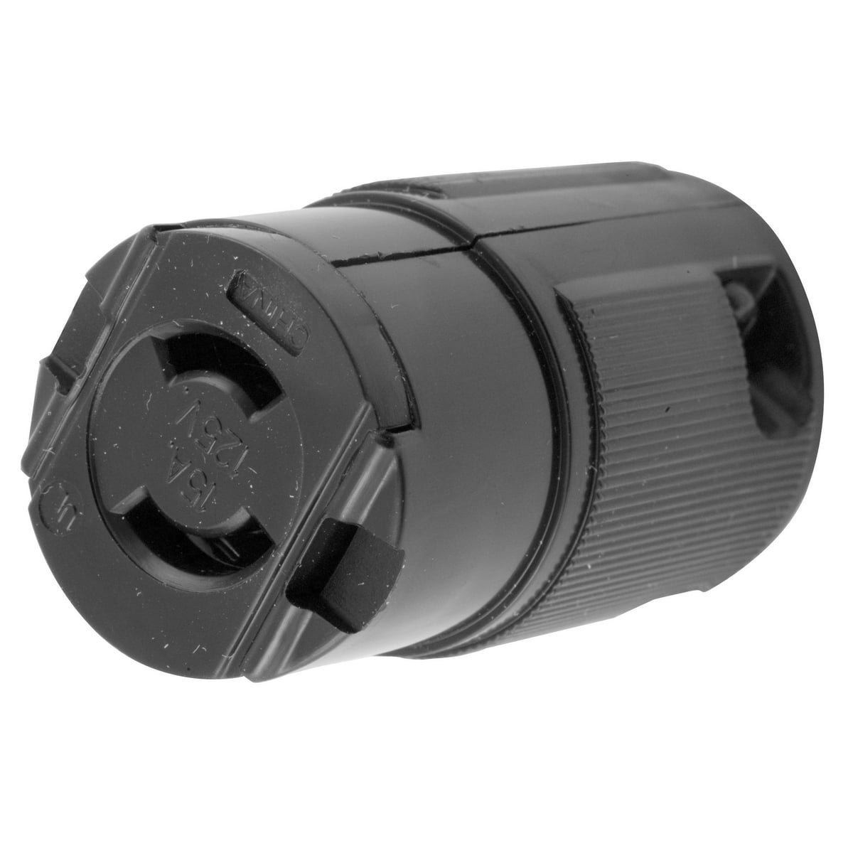 Locking Devices, Midget Twist-Lock, Valise, Female Connector Body, 15A 125V AC, 2-Pole 2-Wire Non Grounding, NEMA ML- 1R, Screw Terminal, Black, Polarized.