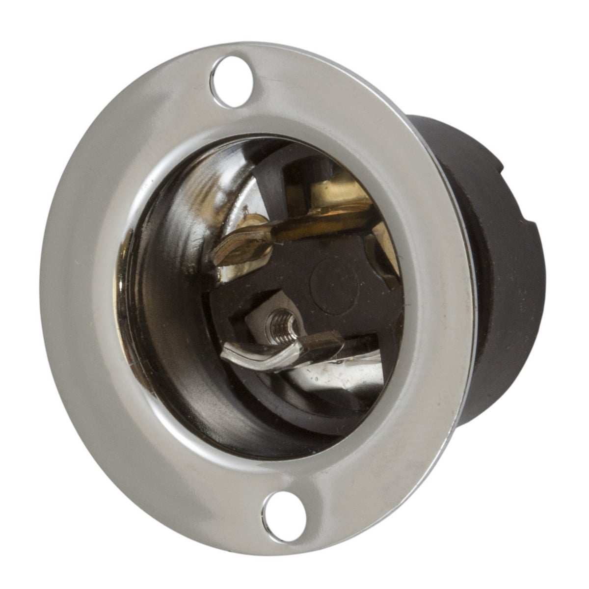 Twist-Lock Midget Industrial Flanged Inlet, 15A 125V AC, 2-Pole 2-Wire Non Grounding, NEMA ML-1P, Screw Terminal Flange, Polarized