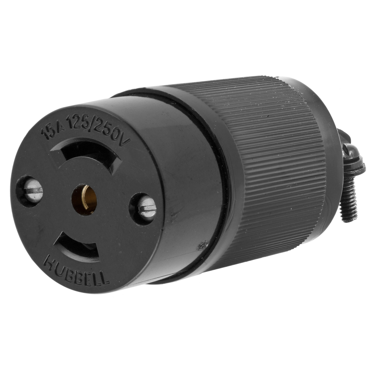 Locking Devices, Midget Twist-Lock, Industrial, Female Straight Connector, 15A 125/250V AC, 3-Pole 3-Wire Non Grounding, NEMA ML-3R, Screw Terminal, Black.