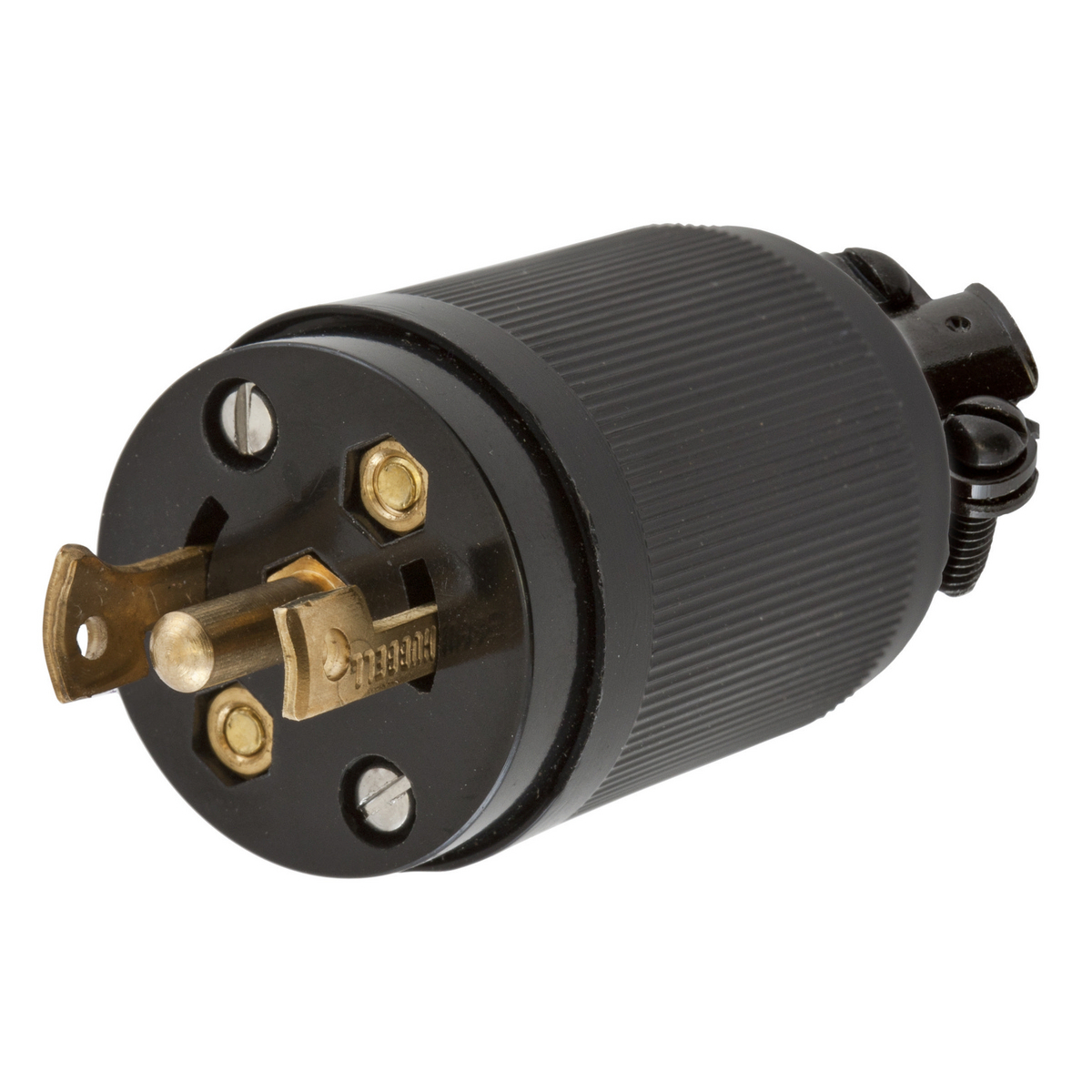Locking Devices, Midget Twist-Lock, Industrial, Male Plug, 15A 125/250V AC, 3-Pole 3-Wire Non Grounding, NEMA ML-3P, Screw Terminal, Black.