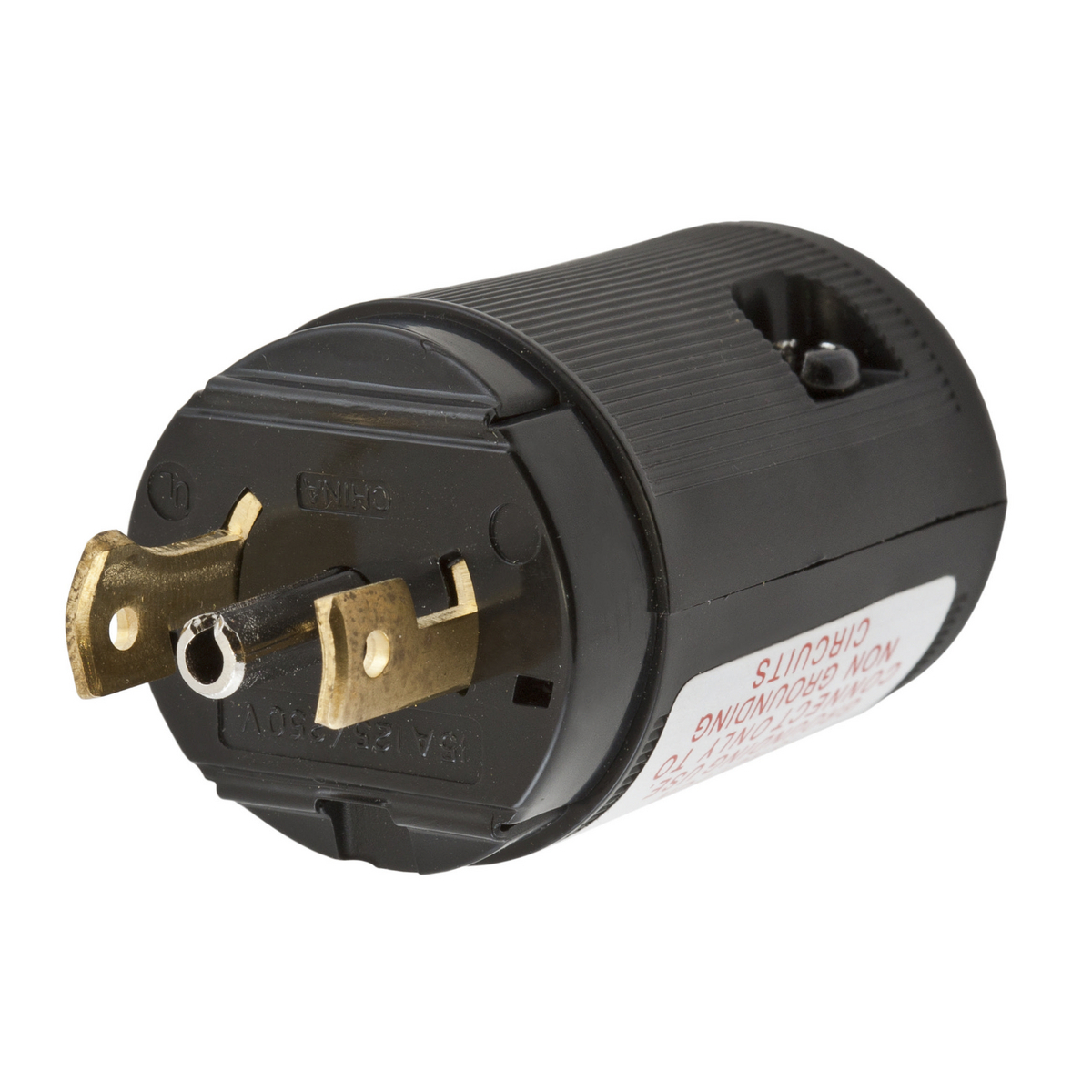 Locking Devices, Midget Twist-Lock, Industrial, Male Valise Plug, 15A 125/250V AC, 3-Pole 3-Wire Non-Grounding, NEMA ML-3P, With Insulation Displacement Terminal, Black.
