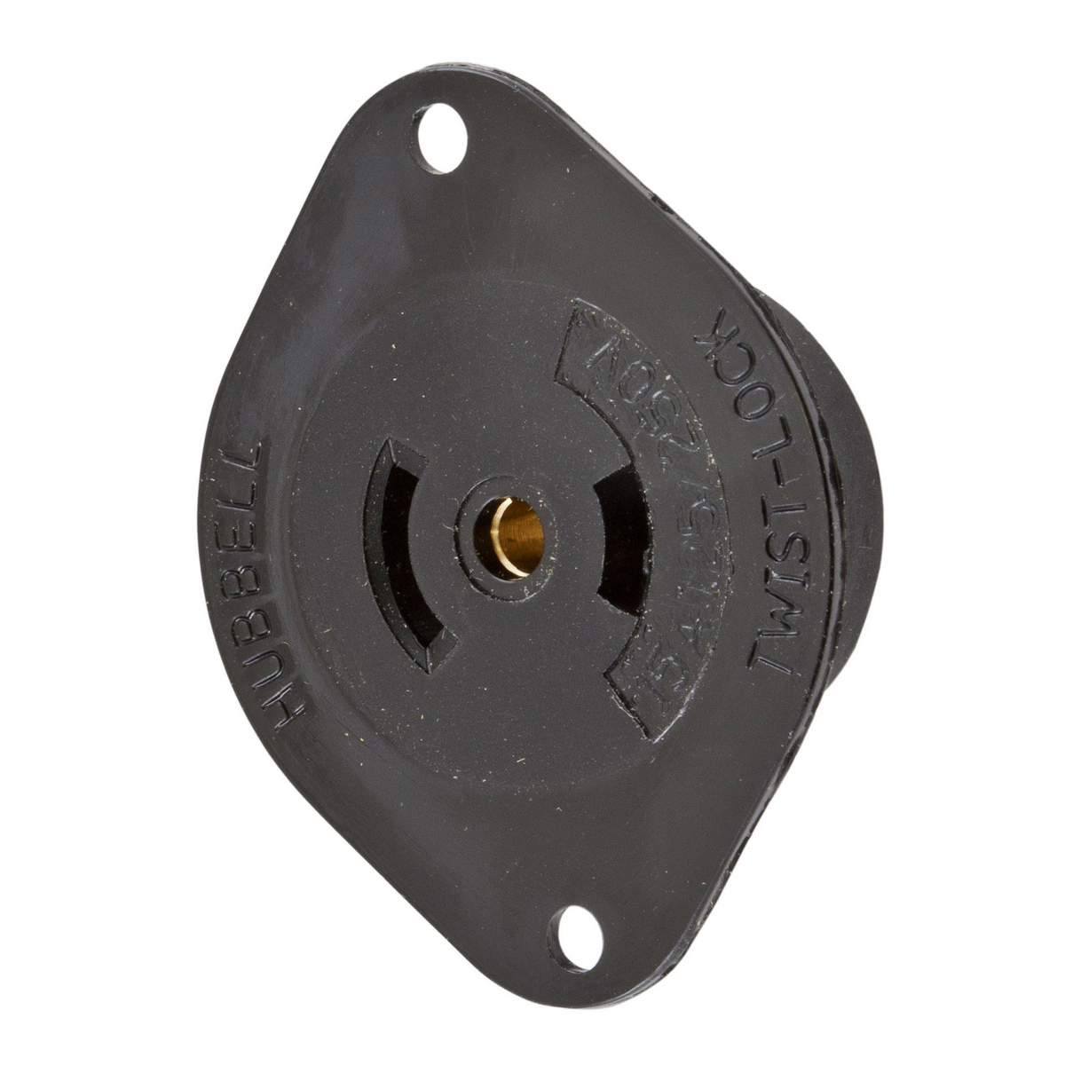 Locking Devices, Midget Twist-Lock, Industrial, Flanged Receptacle, 15A 125/250V AC, 3-Pole 3-Wire Non Grounding, NEMA ML-3R, Screw Terminal, Black Nylon Flange.