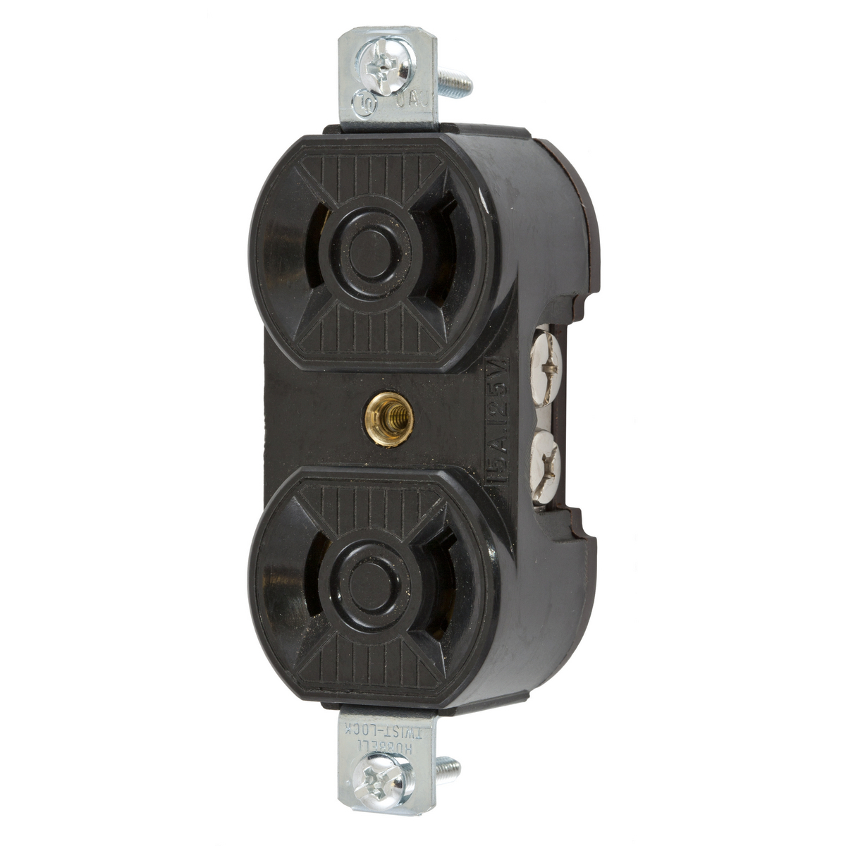 Twist-Lock Industrial Duplex Flush Receptacle, 15A 125V, 2-Pole 2-Wire Non Grounding, NEMA L1-15R, Screw Terminal