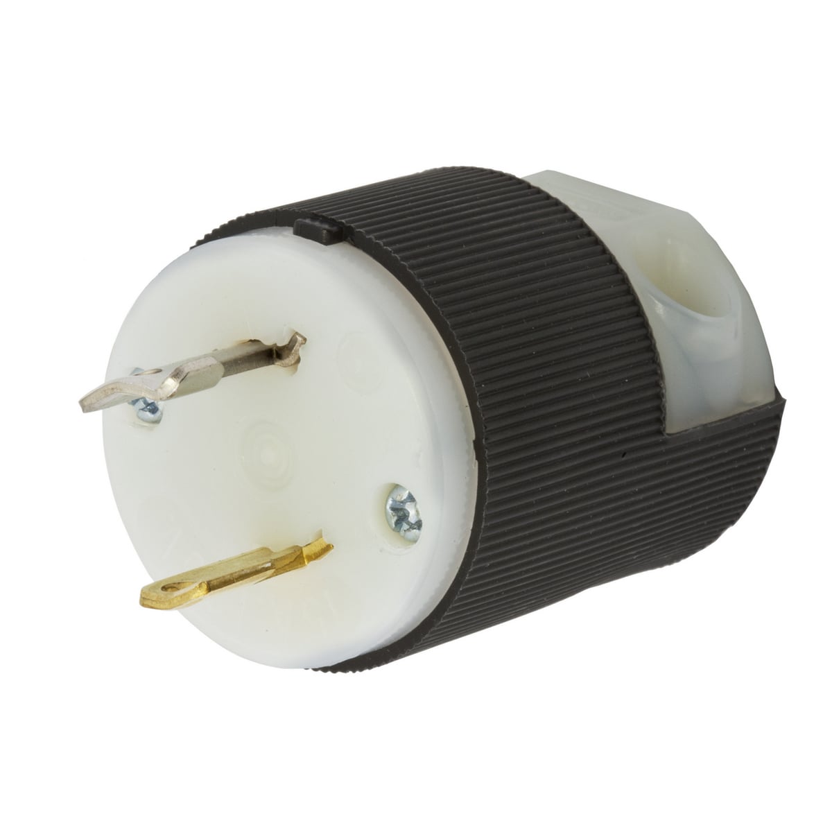 Locking Devices, Midget Twist-Lock, Industrial, Male Plug, 15A 125V, 2-Pole 2-Wire Non Grounding, L1-15P, Screw Terminal, Black and White.