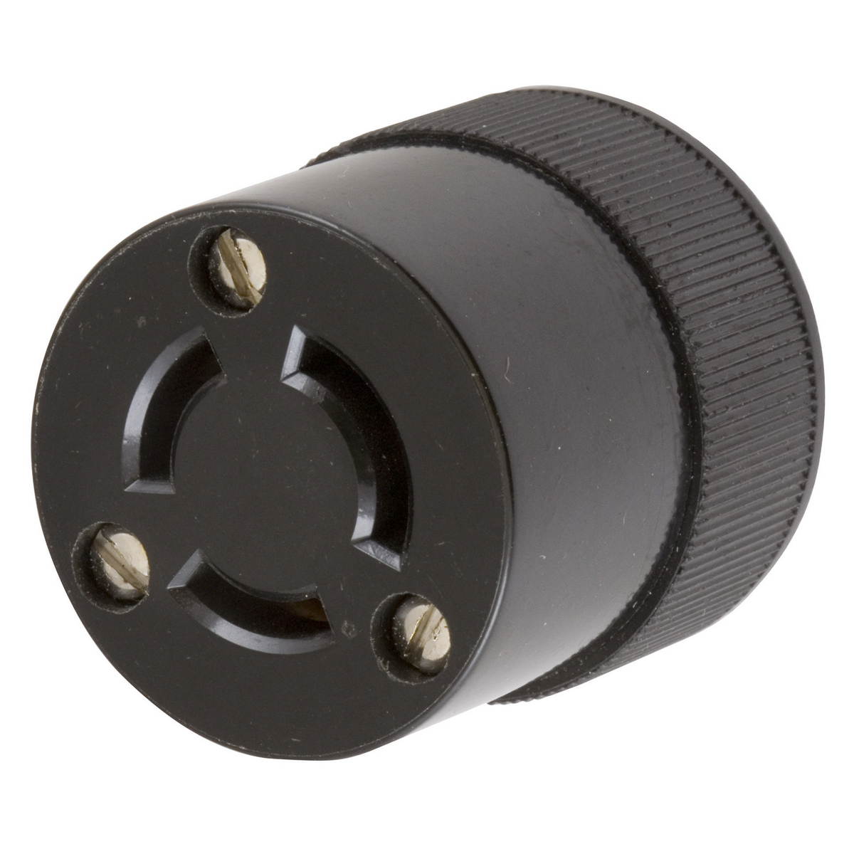 Locking Devices, Twist-Lock, Industrial, Female Insulgrip Connector Body, 10A 250V/15A 125V, 3-Pole 3-Wire Non Grounding, Non-NEMA, Screw Terminal, Black Phenolic.