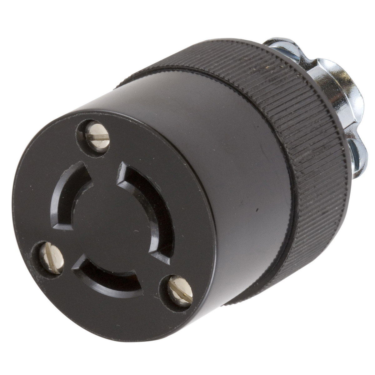 Locking Devices, Twist-Lock, Industrial, Female Insulgrip Connector Body, 10A 250V/15A 125V, 2-Pole 3-Wire Grounding, Non- NEMA, Screw Terminal, Black Phenolic