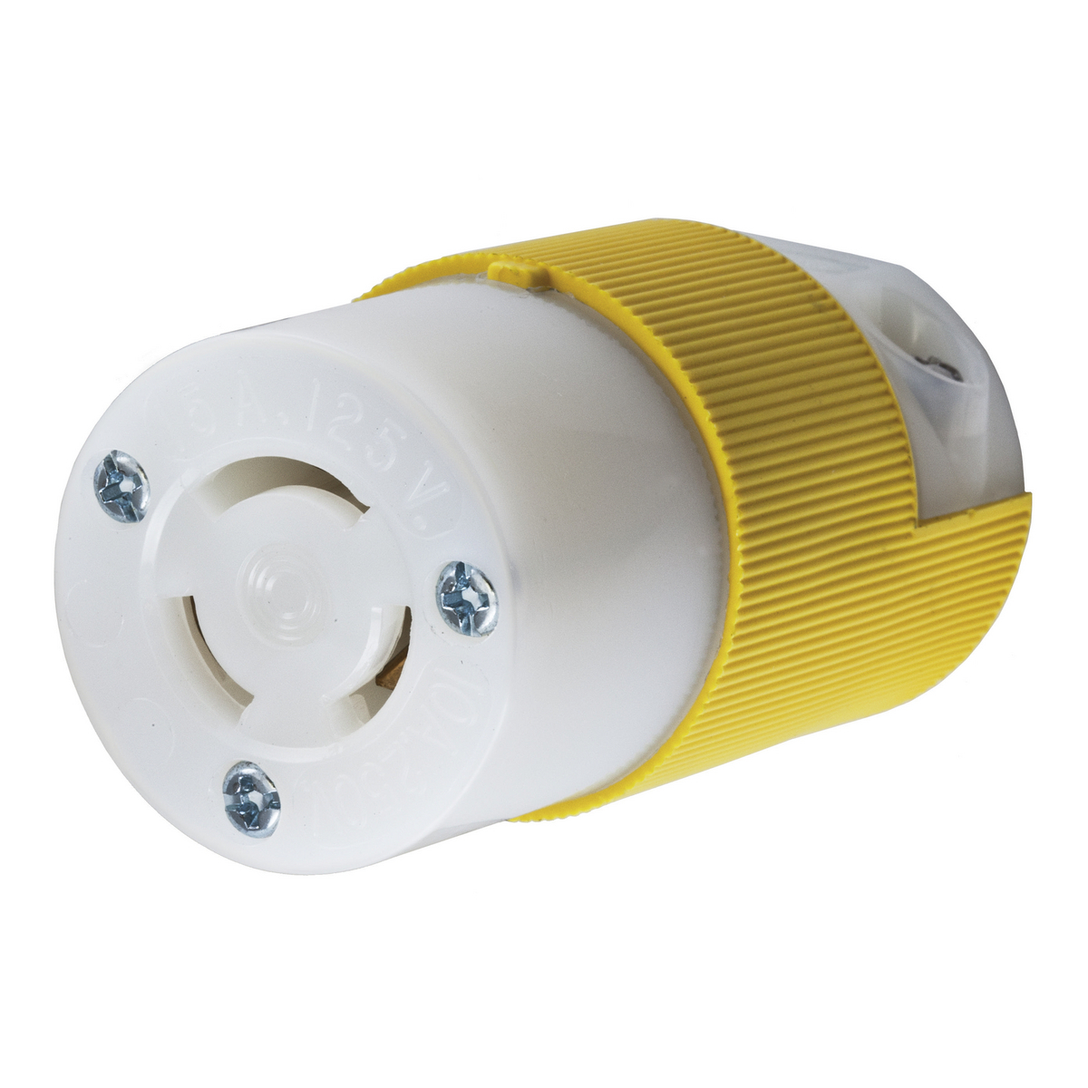 Locking Devices, Twist-Lock, Insulgrip Connector, 10A, 250V/15A, 125V, 3 Pole, 3 Wire Non-Grounding,  Non-NEMA, Yellow and white Nylon