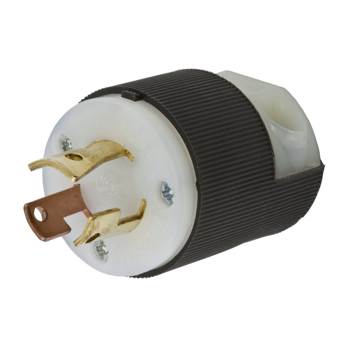 Locking Devices, Twist-Lock, Insulgrip Plug, 10A, 250V/15A, 125V, 3 Pole, 3 Wire Non-Grounding,  Non-NEMA, Multiple drive screws, Black and white nylon