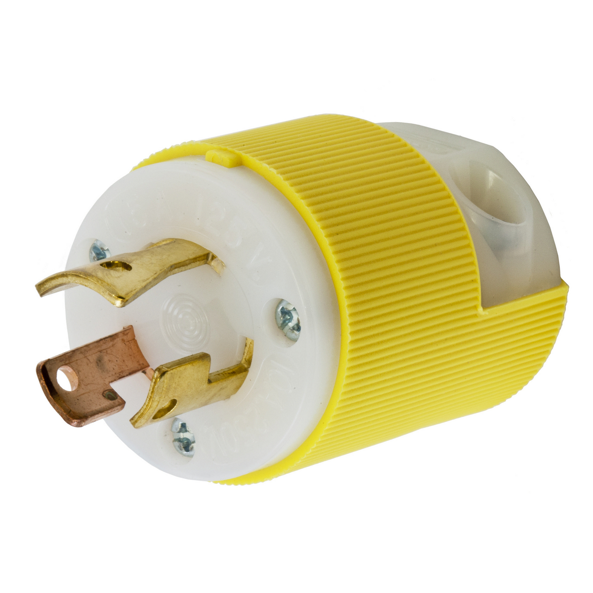 Locking Devices, Twist-Lock, Insulgrip Plug, 10A, 250V/15A, 125V, 3 Pole, 3 Wire Non-Grounding,  Non-NEMA, Multiple drive screws, Yellow and white nylon