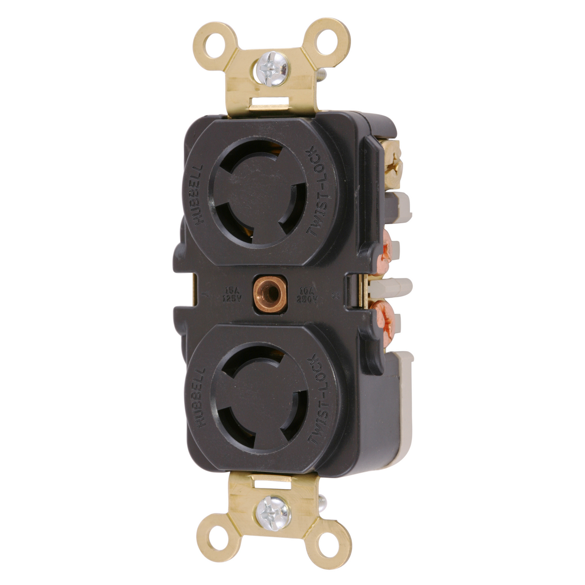Twist-Lock Industrial Duplex Flush Receptacle, 10A 250/15A 125V, 3-Pole 3-Wire Non-Grounding, Non-NEMA, Screw Terminal RTP