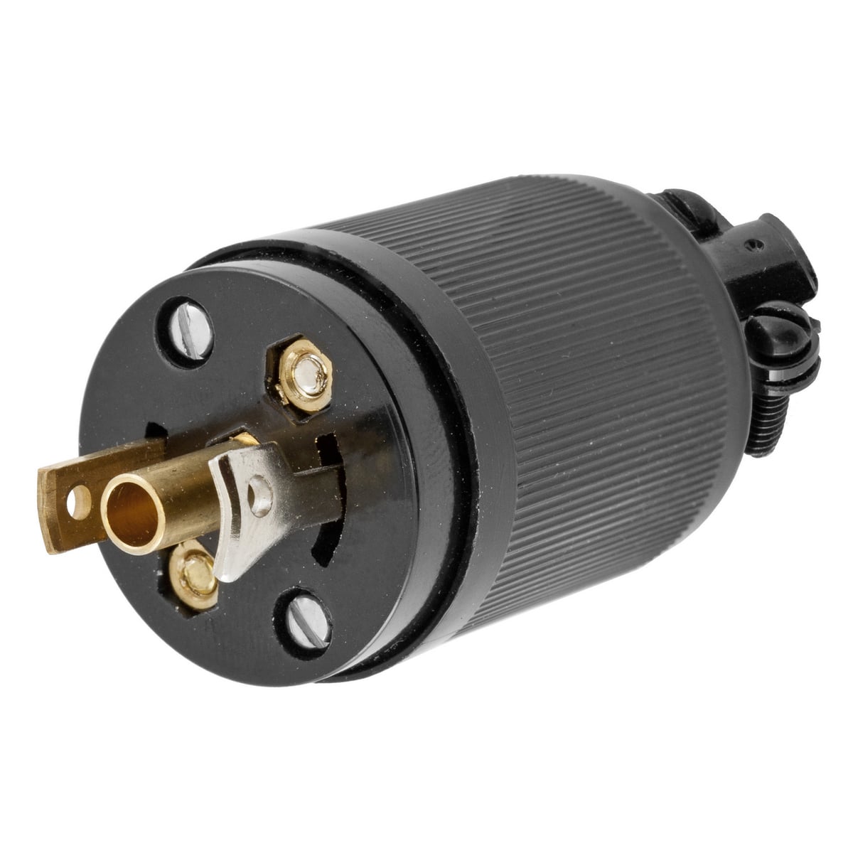 Locking Devices, Midget Twist-Lock, Industrial, Male Plug, 15A 125V AC, 2-Pole 3-Wire Grounding, NEMA ML-2P, Screw Terminal, Black nylon cover, phenolic body, multiple drive screw terminals