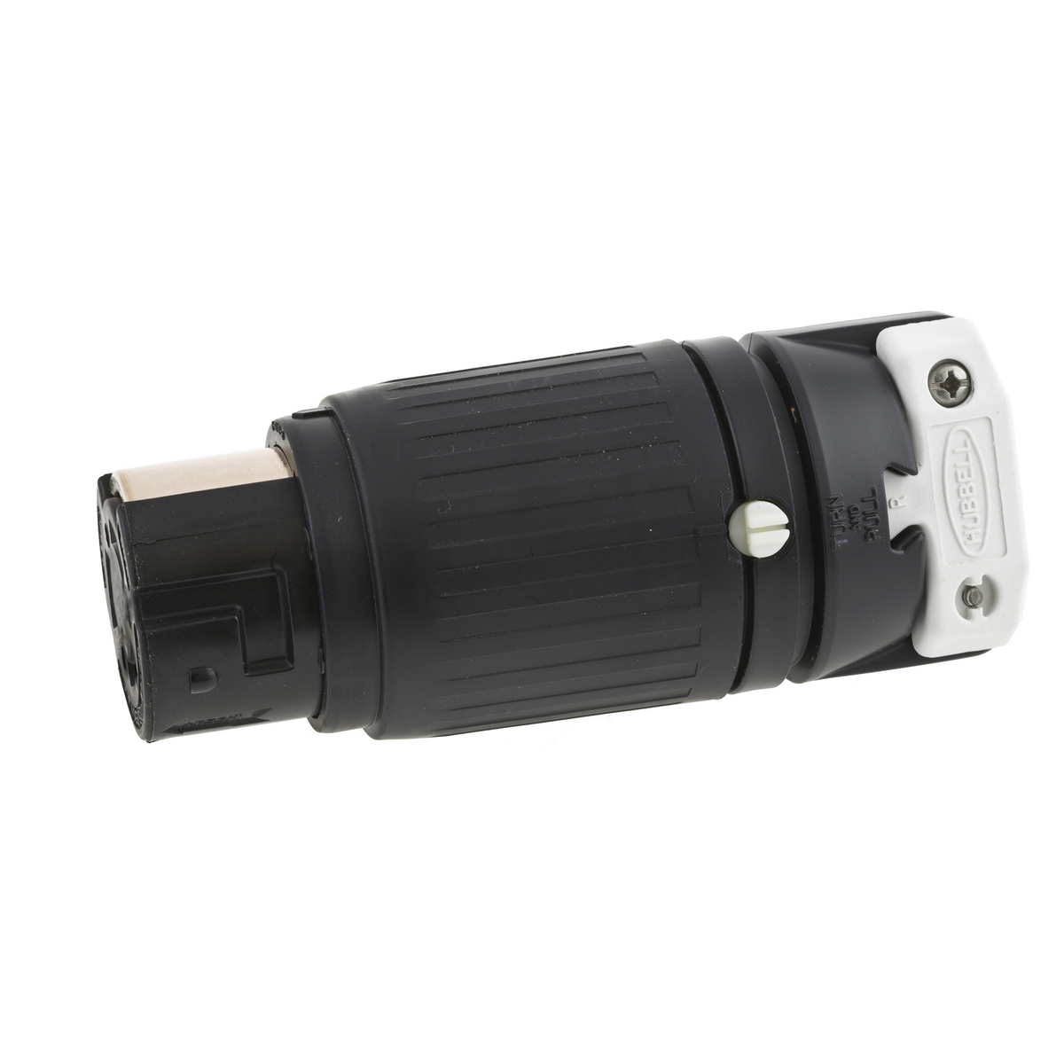 Locking Devices, Twist-Lock, Industrial, Female Insulgrip Connector Body, 50A 250V DC/600V AC, 3-Pole 4-Wire Grounding, Non-NEMA, Screw Terminal, Nylon housing thermoplastic polyester interior, Black
