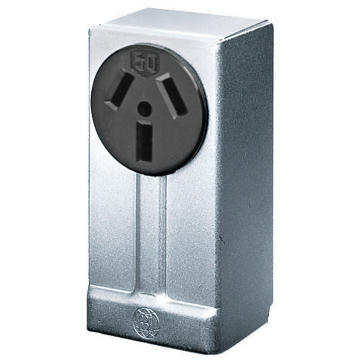 Straight Blade Devices, Receptacles, Surface Mounted Single, Industrial Grade, 3-Pole 3-Wire Non-Grounding, 50A 125/250V, 10-50R, Black, Single Pack.