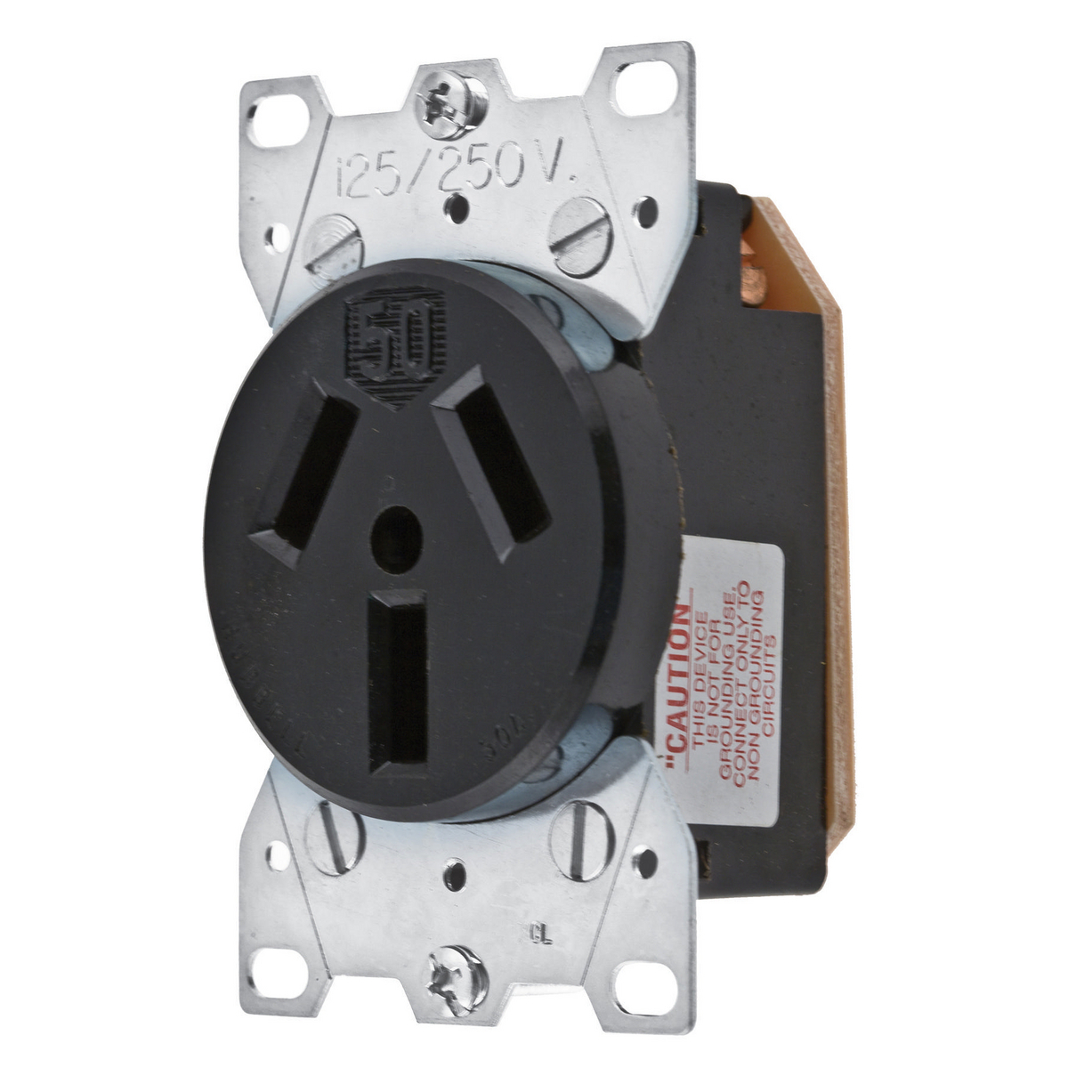Straight Blade Devices, Receptacles, Flush Receptacle, Industrial Grade, 3-Pole 3-Wire Non-Grounding, 50A 125/250V, 10-50R, Black , Single Pack.