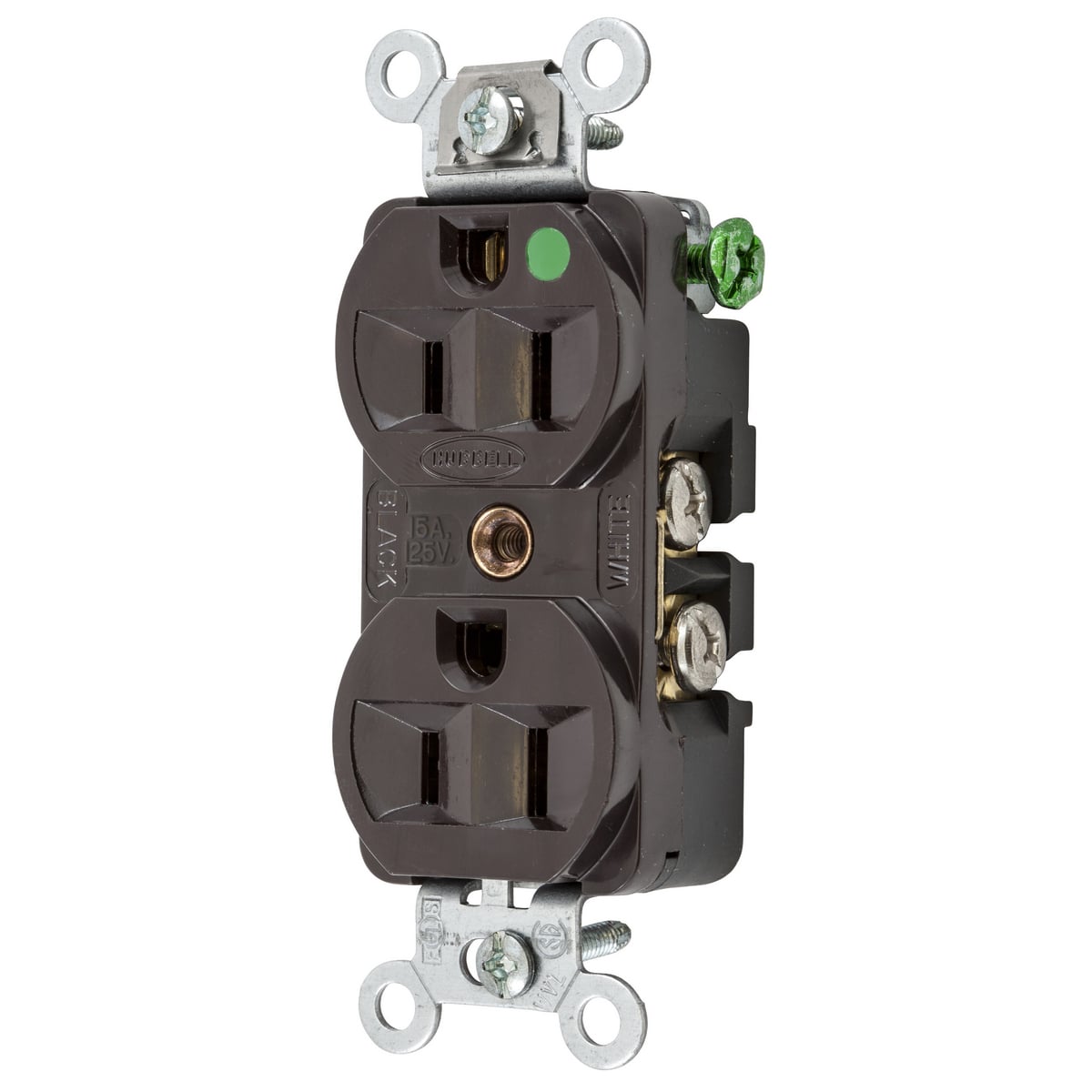 Straight Blade Devices, Receptacles, Duplex, Compact Hospital Grade, 2-Pole 3-Wire Grounding, 15A 125V, 5- 15R, Brown, Single Pack.