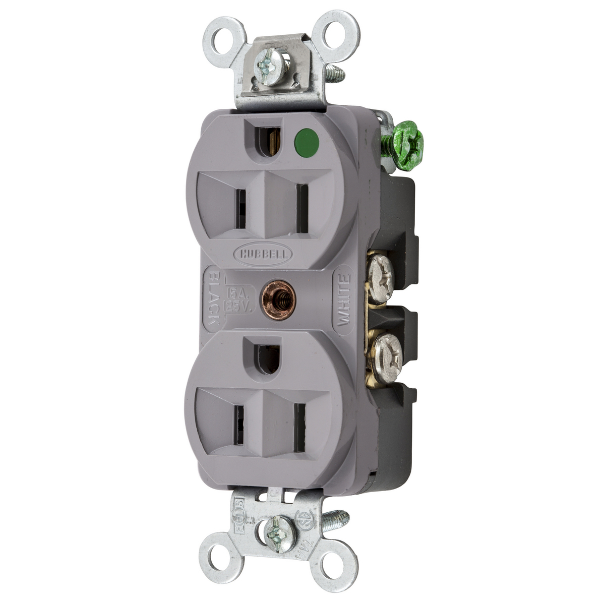 Straight Blade Devices, Receptacles, Duplex, Compact Hospital Grade, 2-Pole 3-Wire Grounding, 15A 125V, 5- 15R, Gray, Single Pack.