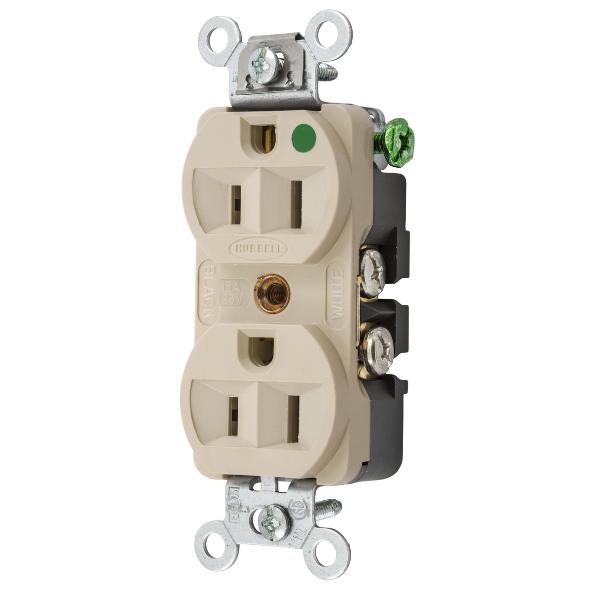 Straight Blade Devices, Receptacles, Duplex, Compact Hospital Grade, 2-Pole 3-Wire Grounding, 15A 125V, 5- 15R, Ivory, Single Pack.