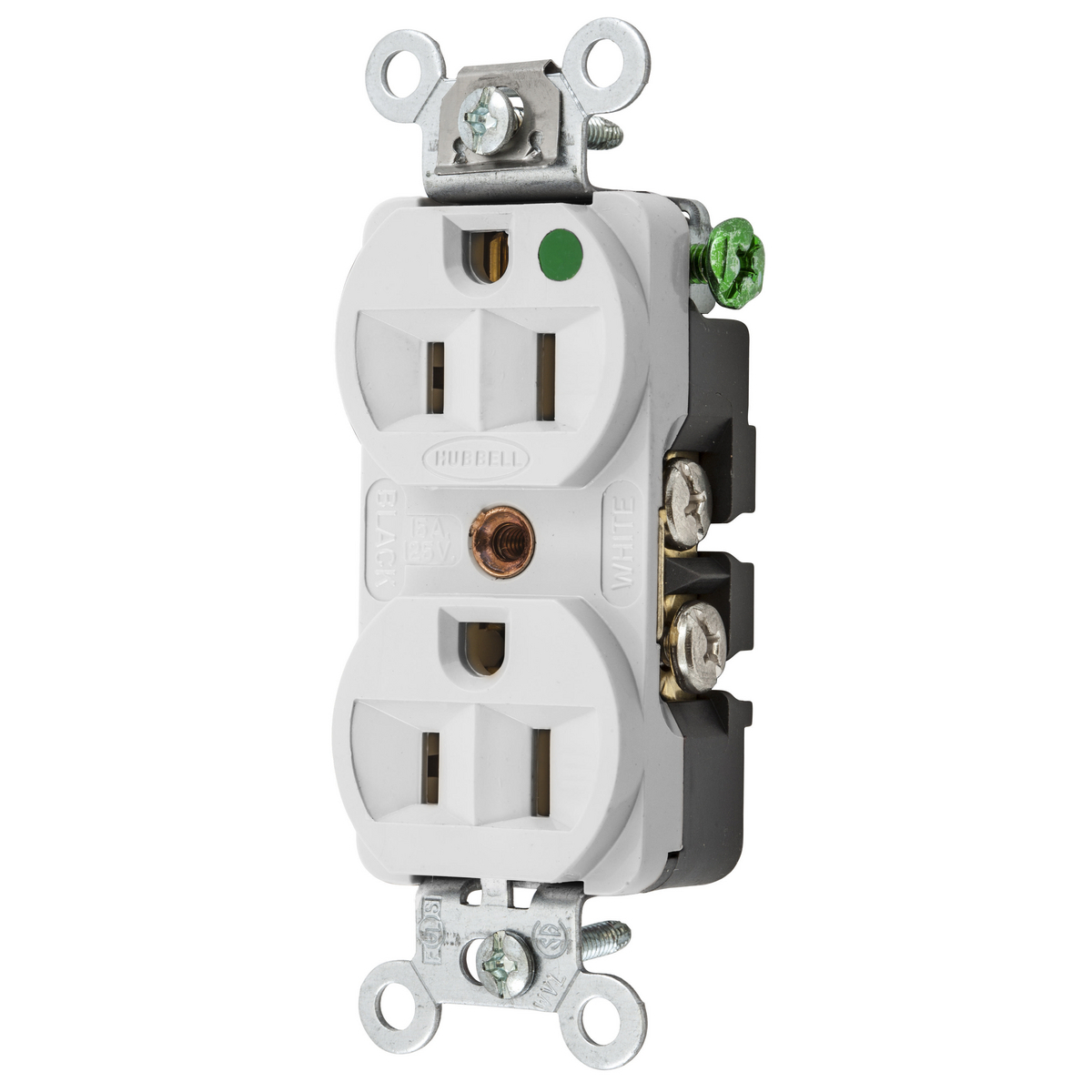 Straight Blade Devices, Receptacles, Duplex, Compact Hospital Grade, 2-Pole 3-Wire Grounding, 15A 125V, 5- 15R, White, Bulk Packed.