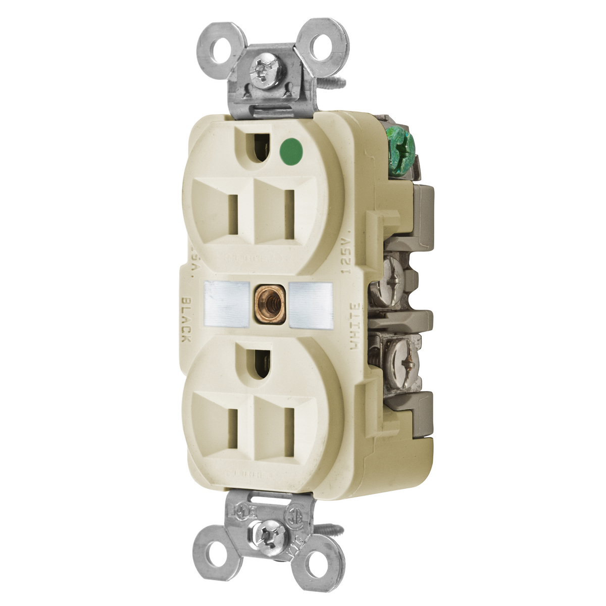 Straight Blade Devices, Receptacles, Duplex, Hospital Grade, 2-Pole 3-Wire Grounding, 15A 125V, 5-15R, Ivory.