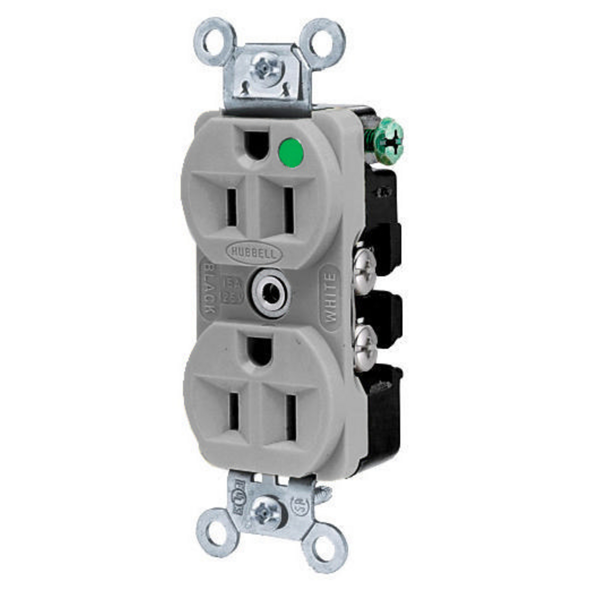 Straight Blade Devices, Receptacles, Duplex, Hospital Grade, 2-Pole 3-Wire Grounding, 15A 125V, 5-15R, Gray, Bulk Packed, Illuminated Face.