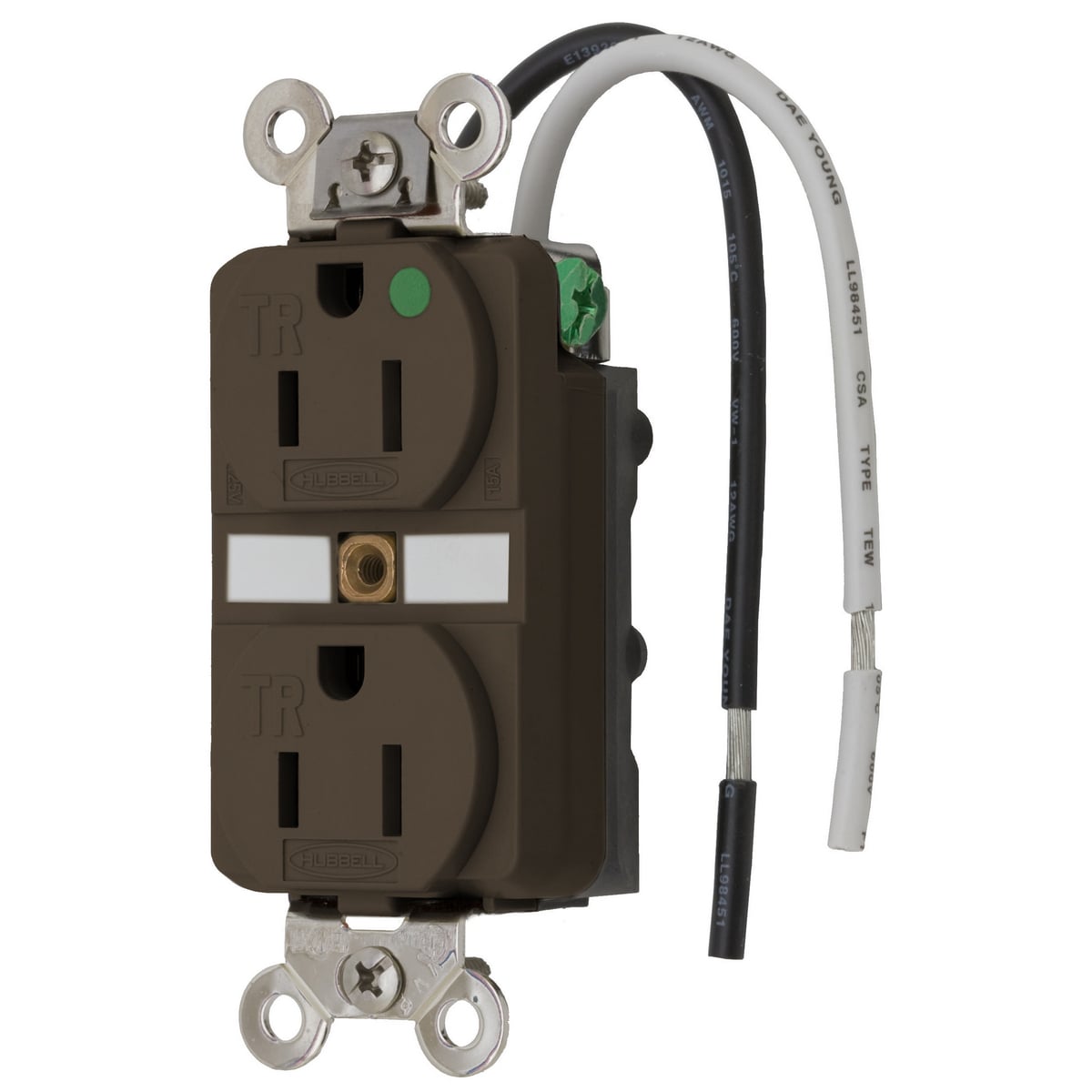 Straight Blade Duplex Receptacle, Tamper Resistant Hospital Grade, 2-Pole 3-Wire Grounding, 15A 125V, 5-15R