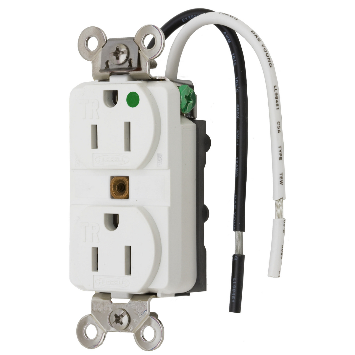 Straight Blade Devices, Receptacles, Duplex, Tamper Resistant Hospital Grade, 2-Pole 3-Wire Grounding, 15A 125V, 5-15R, White, Single Pack.