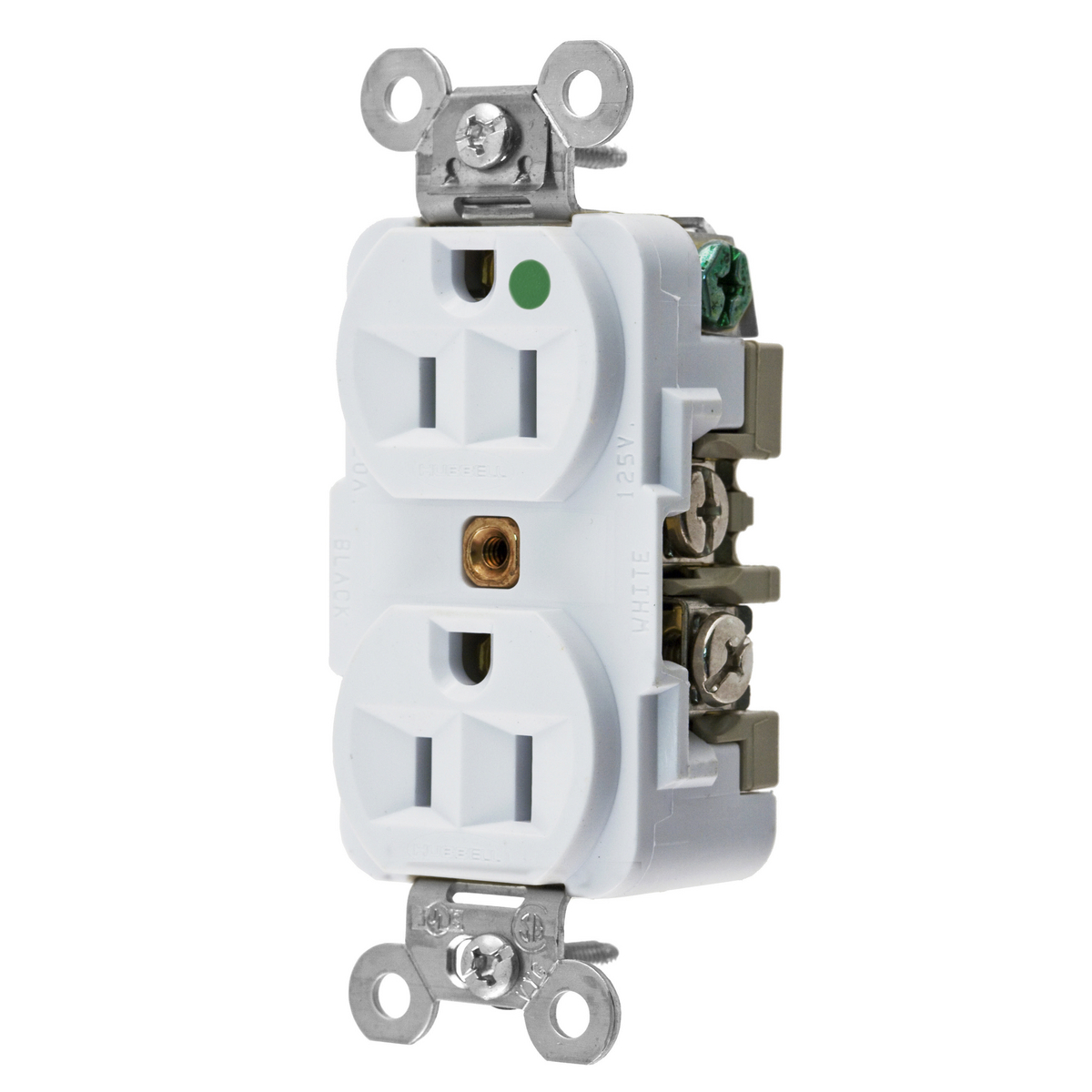 Straight Blade Devices, Receptacles, Duplex, Hospital Grade, 2-Pole 3-Wire Grounding, 15A 125V, 5-15R, White, Single Pack.