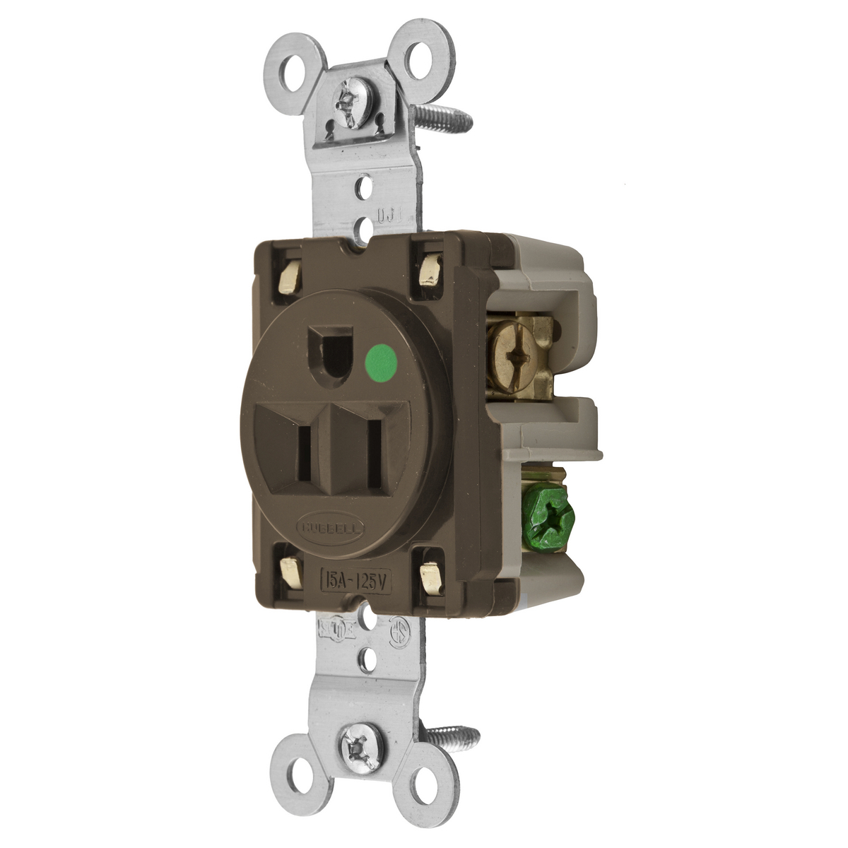 Straight Blade Devices, Receptacles, Single, Hospital Grade, 2-Pole 3-Wire Grounding, 15A 125V, 5-15R, Brown, Single Pack.