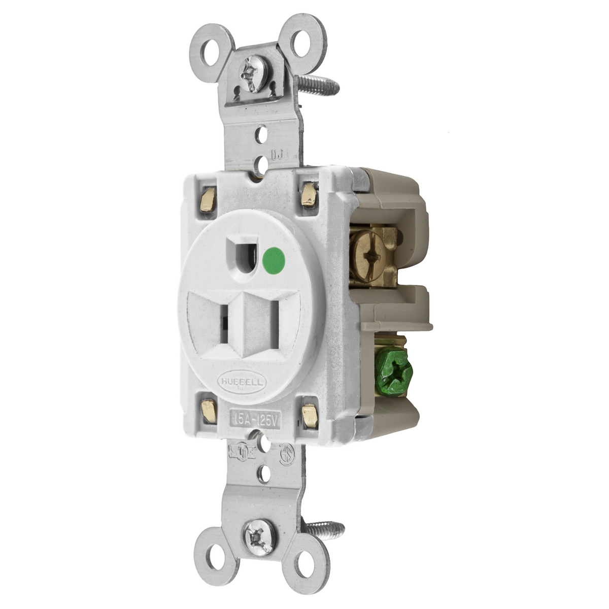 Straight Blade Devices, Receptacles, Single, Hospital Grade, 2-Pole 3-Wire Grounding, 15A 125V, 5-15R, White, Single Pack.