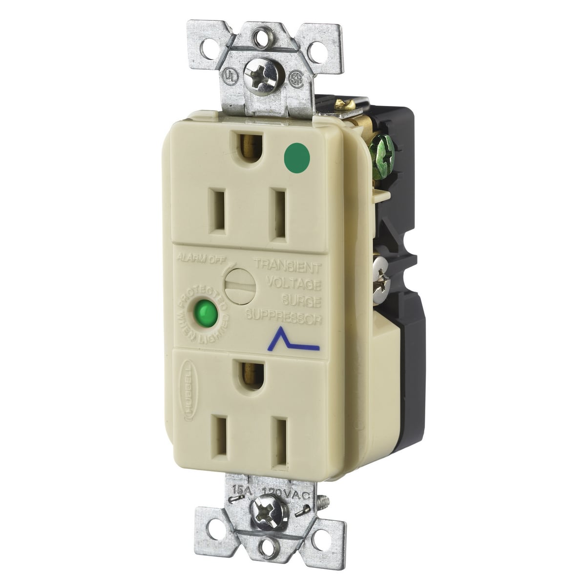 Surge Protective Devices, SPIKESHIELD Hospital Grade Surge Suppression Receptacle, Duplex, 15A 125V, 5-15R, Ivory
