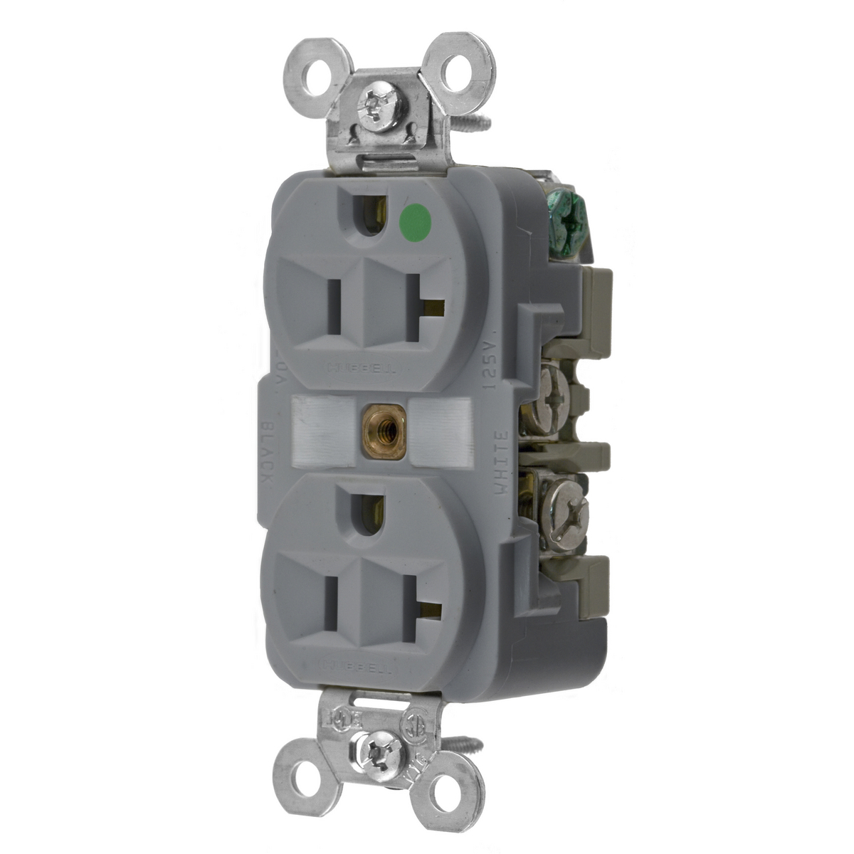Straight Blade Devices, Receptacles, Duplex, Hospital Grade, 2-Pole3-Wire Grounding, 20A 125V, 5-20R, Gray, Single Pack.