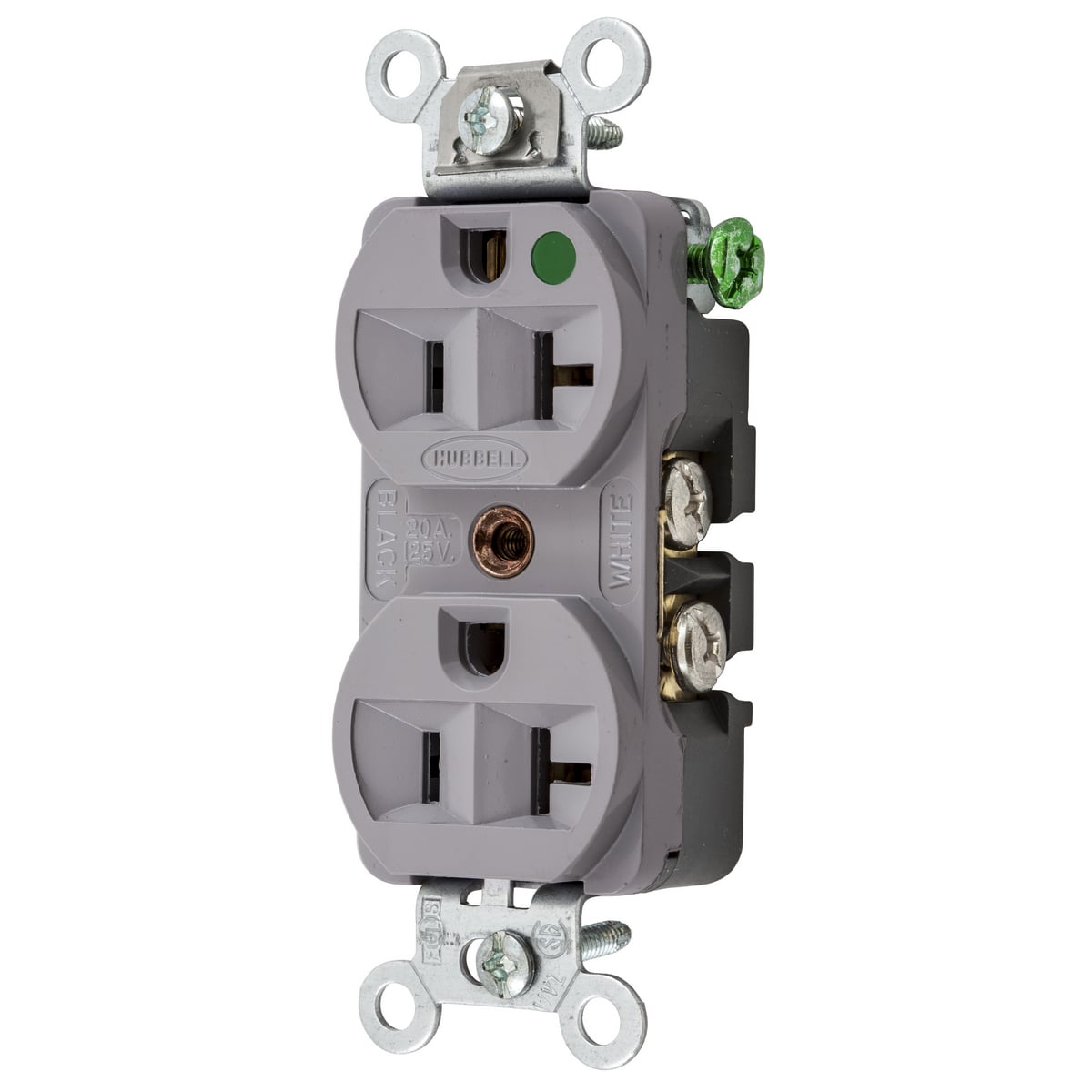Straight Blade Devices, Receptacles, Duplex, Compact Hospital Grade, 2-Pole 3-Wire Grounding, 20A 125V, 5- 20R, Gray, Single Pack.
