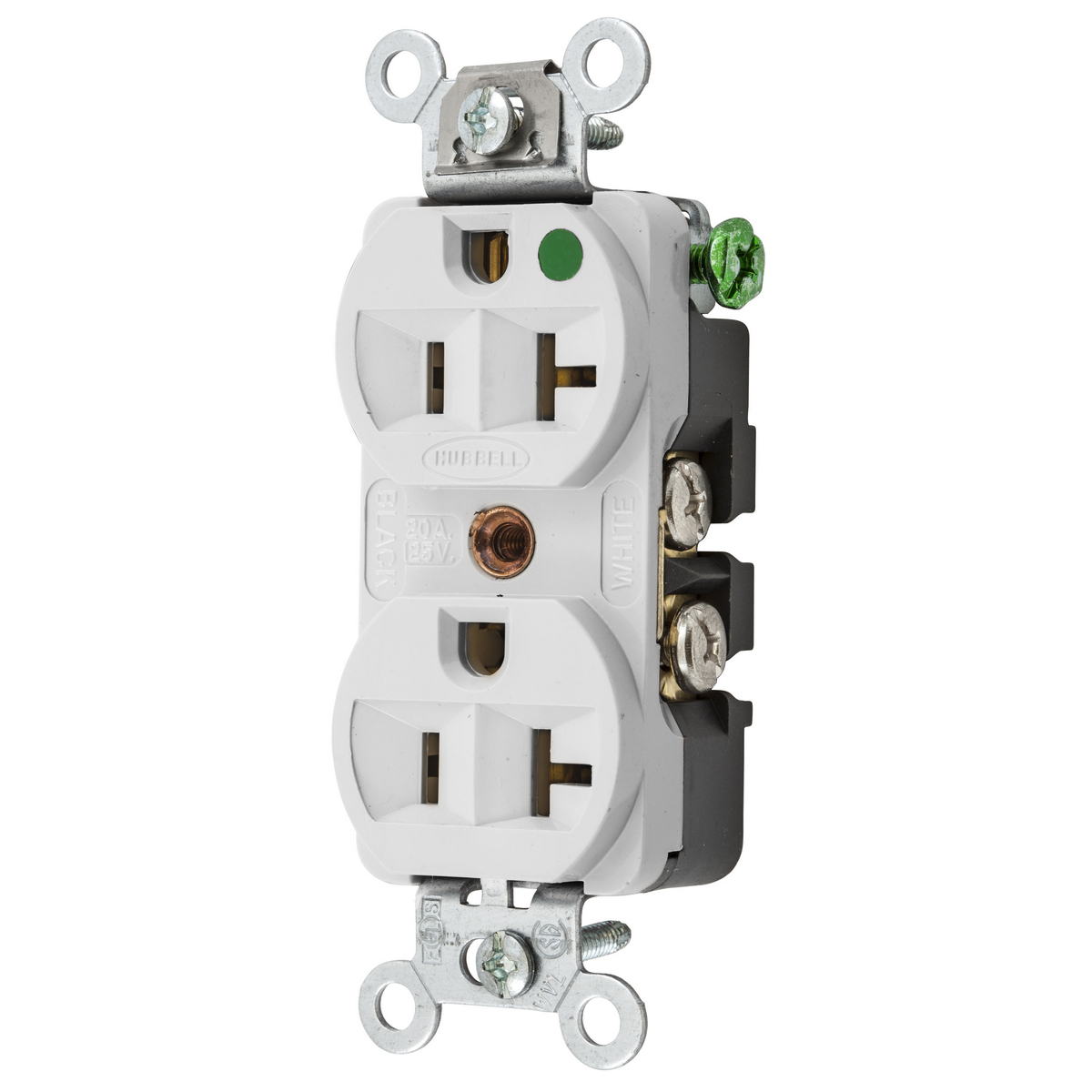 Straight Blade Devices, Receptacles, Duplex, Compact Hospital Grade, 2-Pole 3-Wire Grounding, 20A 125V, 5- 20R, White, Single Pack.