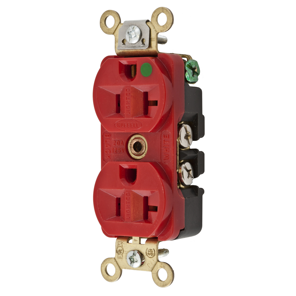 Straight Blade Devices, Receptacles, Duplex, Hospital Grade, 2-Pole 3-Wire Grounding, 20A 125V, 5-20R, Red, Single Pack.