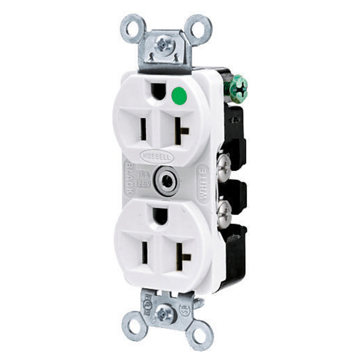 Straight Blade Devices, Receptacles, Duplex, Hospital Grade, 2-Pole 3-Wire Grounding, 20A 125V, 5-20R, White, Single Pack.