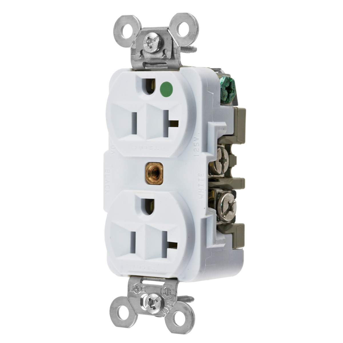 Straight Blade Devices, Receptacles, Duplex, Hospital Grade, 2-Pole 3-Wire Grounding, 20A 125V, 5-20R, White, Single Pack.