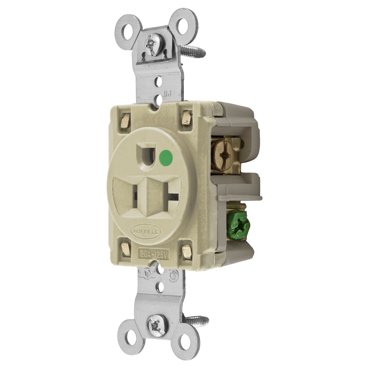 Straight Blade Devices, Receptacles, Single, Hospital Grade, 2-Pole 3-Wire Grounding, 20A 125V, 5-20R, Ivory, Single Pack.