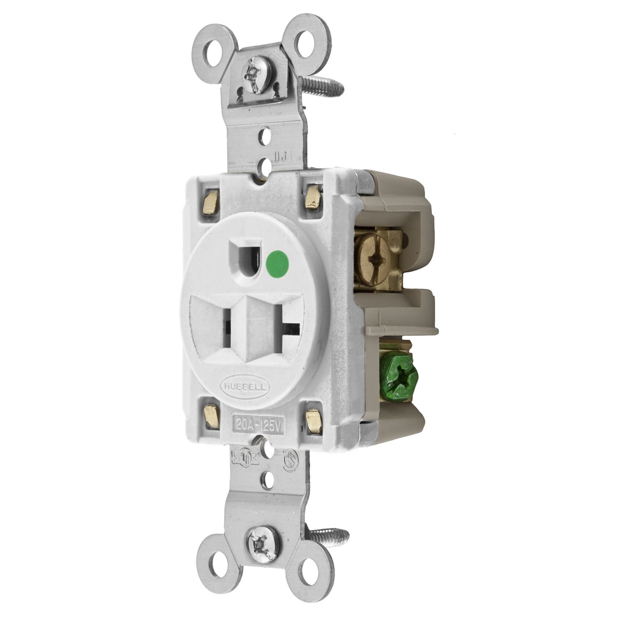Straight Blade Devices, Receptacles, Single, Hospital Grade, 2-Pole 3-Wire Grounding, 20A 125V, 5-20R, White, Single Pack.
