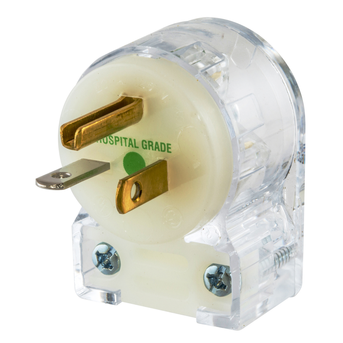 Straight Blade Devices, Male Plug, Insulgrip, Hospital Grade, Angled, 2-Pole 3-Wire Grounding, 20A 125V, 5- 20P, Clear, Single Pack