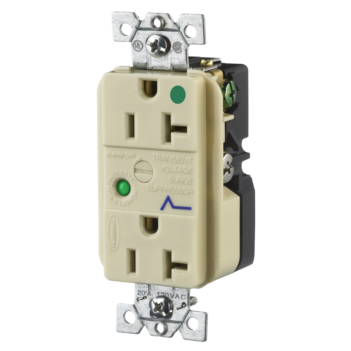 Surge Protective Devices, SPIKESHIELD Hospital Grade Surge Suppression Receptacle, Duplex, 20A 125V, 5-20R, Ivory