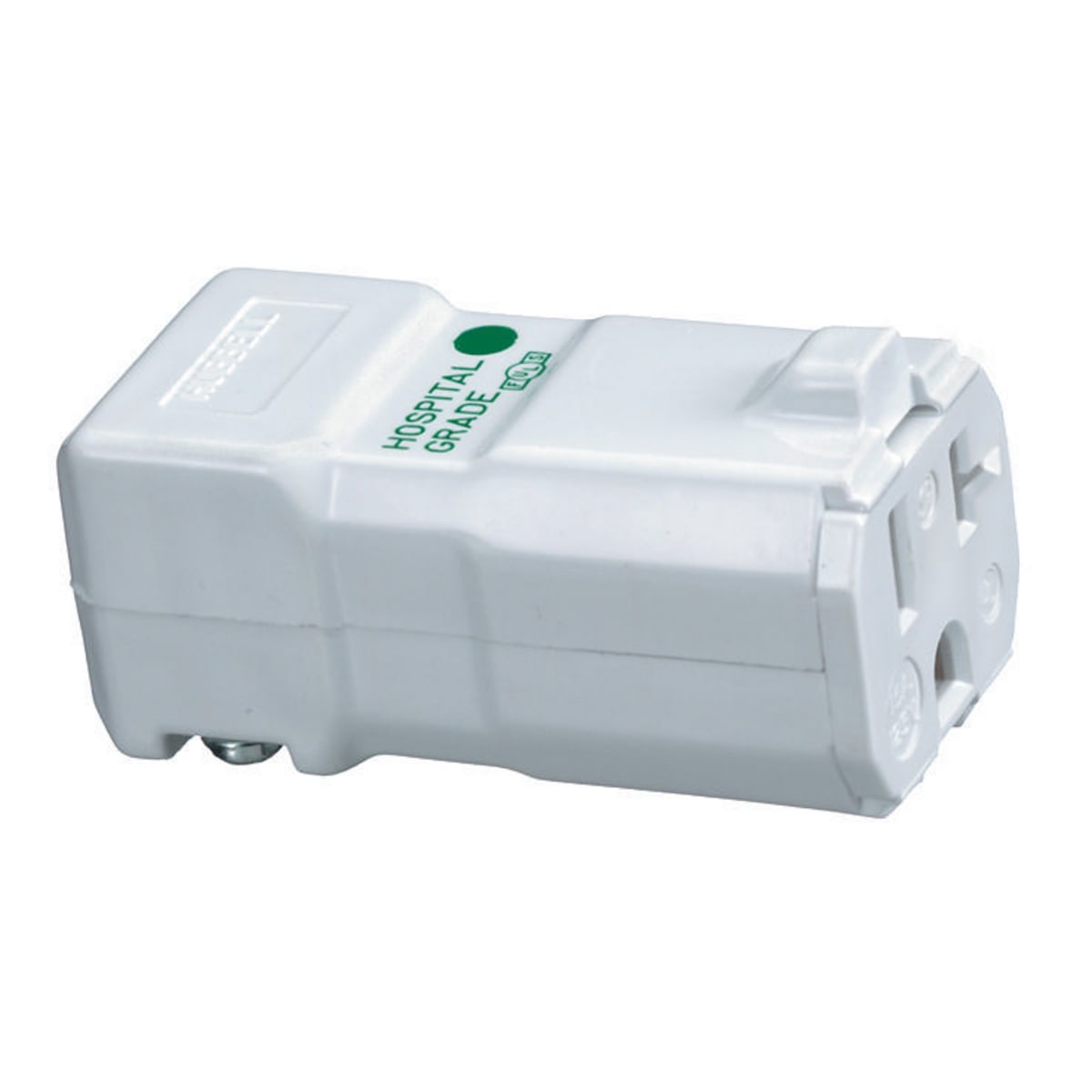 Straight Blade Devices, Male Plug, Hospital Grade, Valise Style, 20A 125V, 2-Pole 3-Wire Grounding, 5-20R, White