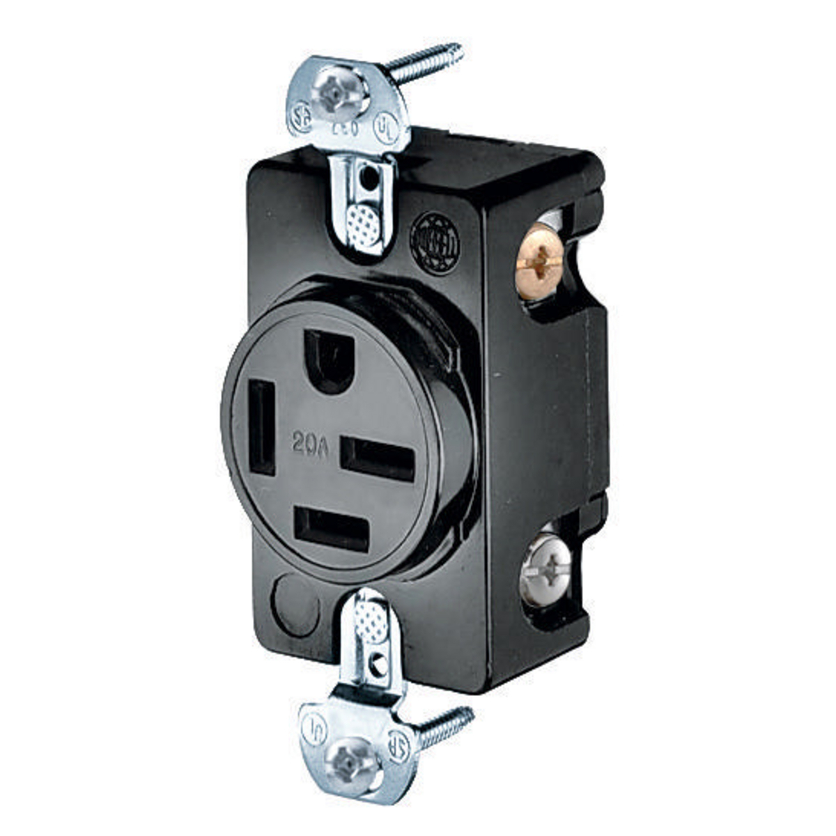 Straight Blade Devices, Receptacles, Flush Receptacle, Industrial Grade, 3-Pole 4-Wire Grounding, 20A 3 Phase 250V AC, 15-20R, Black, Single Pack.