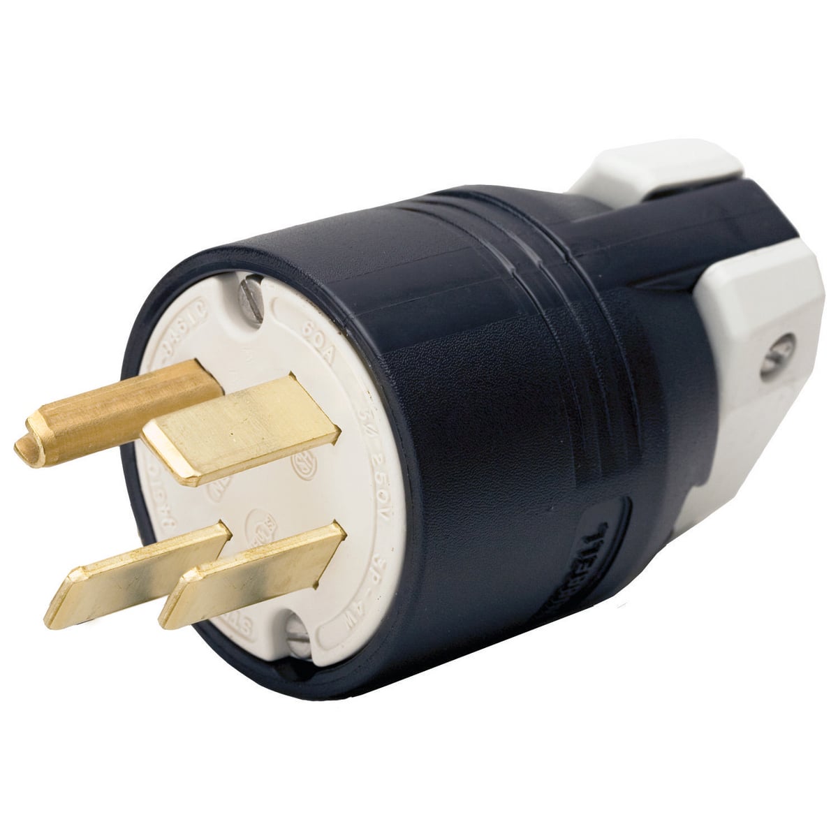 Straight Blade Devices, Male Plug, Heavy Duty, Industrial/Commercia lGrade, Straight, 3-Pole 4-Wire Grounding, 60A 3 Phase 250V AC, 15-60P, Black, Single Pack.