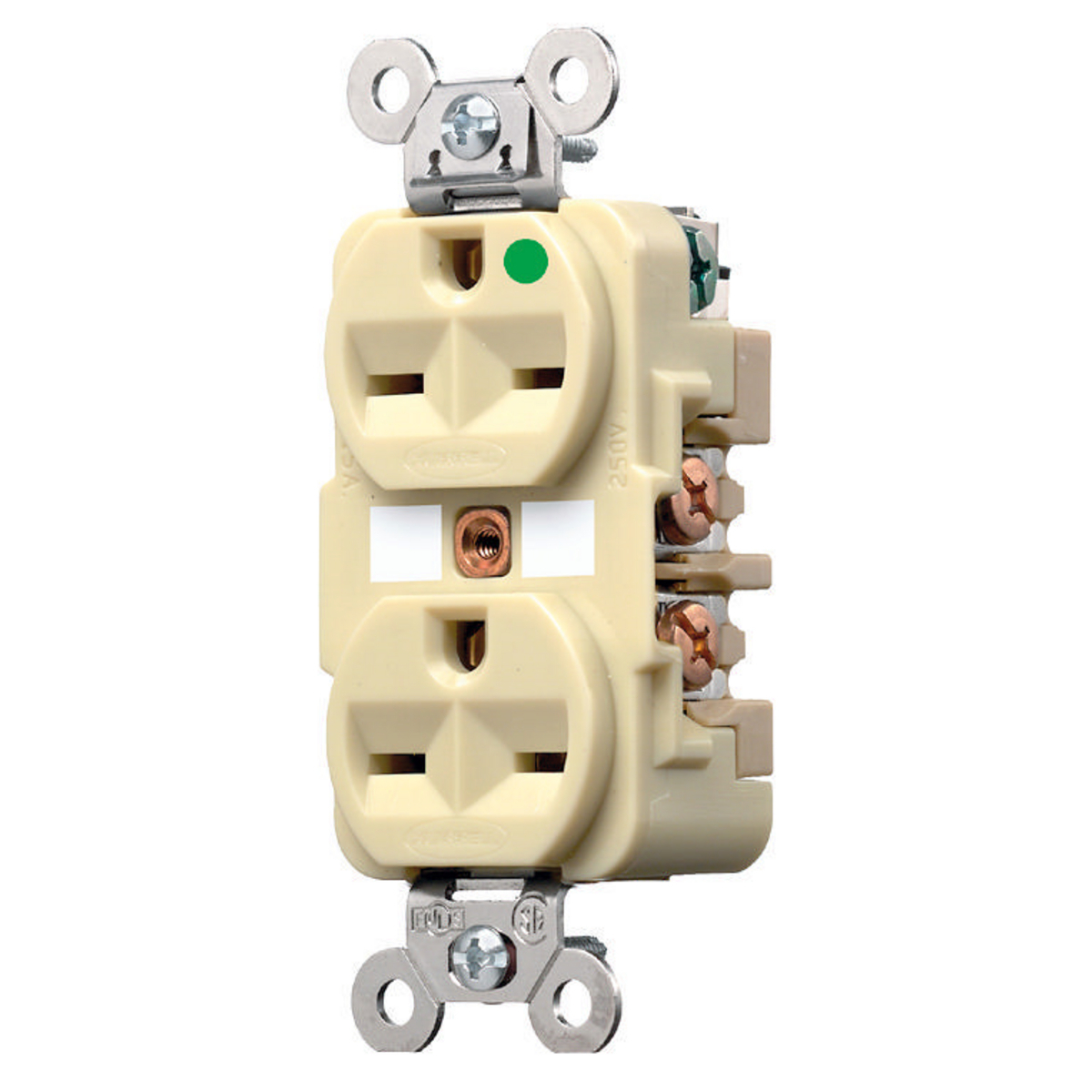 Straight Blade Devices, Receptacles, Duplex, Hospital Grade, 2-Pole 3-Wire Grounding, 15A 250V, 6-15R, Ivory, Single Pack.