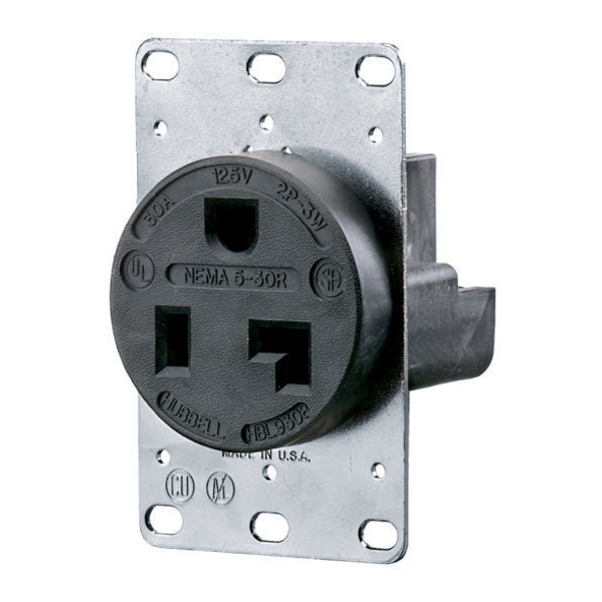 Straight Blade Devices, Receptacles, Industrial Grade, 2-Pole 3-Wire Grounding, 30A 125V, 5-30R, Black RTP, Single Pack.