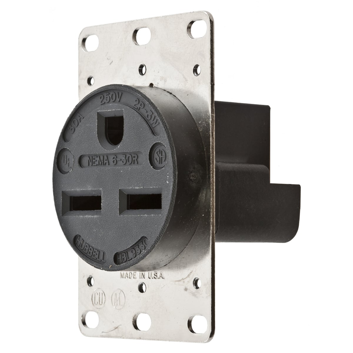 Straight Blade Devices, Receptacles, RTP, Industrial Grade, 2-Pole 3-Wire Grounding, 30A 250V, 6-30R, Black, Single Pack.