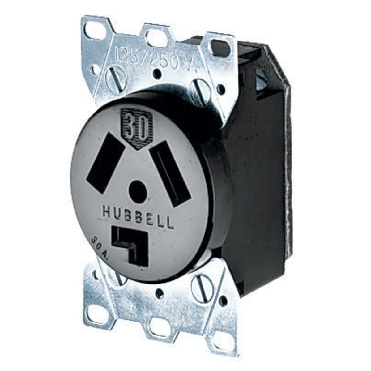 Straight Blade Devices, Receptacles, RTP, Industrial Grade, 3-Pole 3-Wire Non-Grounding, 30A 125/250V, 10-30R, Black, Single Pack.