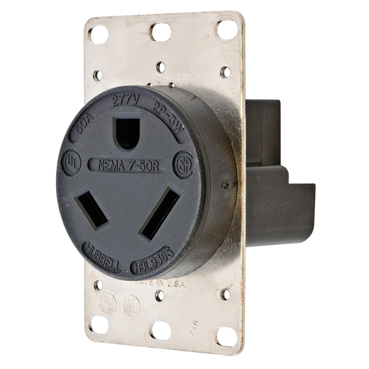Straight Blade Receptacle, RTP, Industrial Grade, 2-Pole 3-Wire Grounding, 50A 277V AC, 7-50R