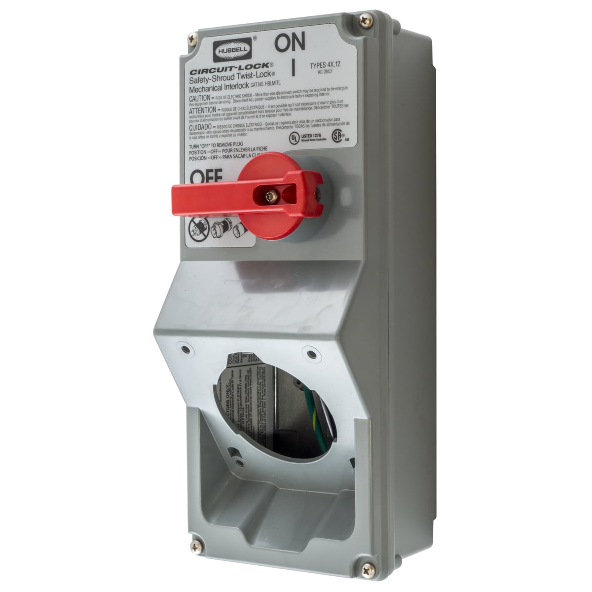 Heavy Duty Products, Switched Twist-Lock, Industrial Grade, Accessories, Mechanical Interlock, 30A 600V AC, Single Conductor, Terminal Screws, Gray