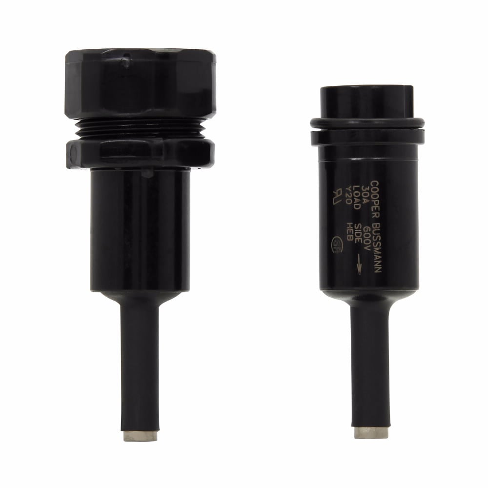 Eaton Bussmann series HEB inline fuse holder, 600V, 30A, Loadside: Copper crimp #6; (2) #10, Lineside: Copper crimp #2 str; (2) #6, Single-pole